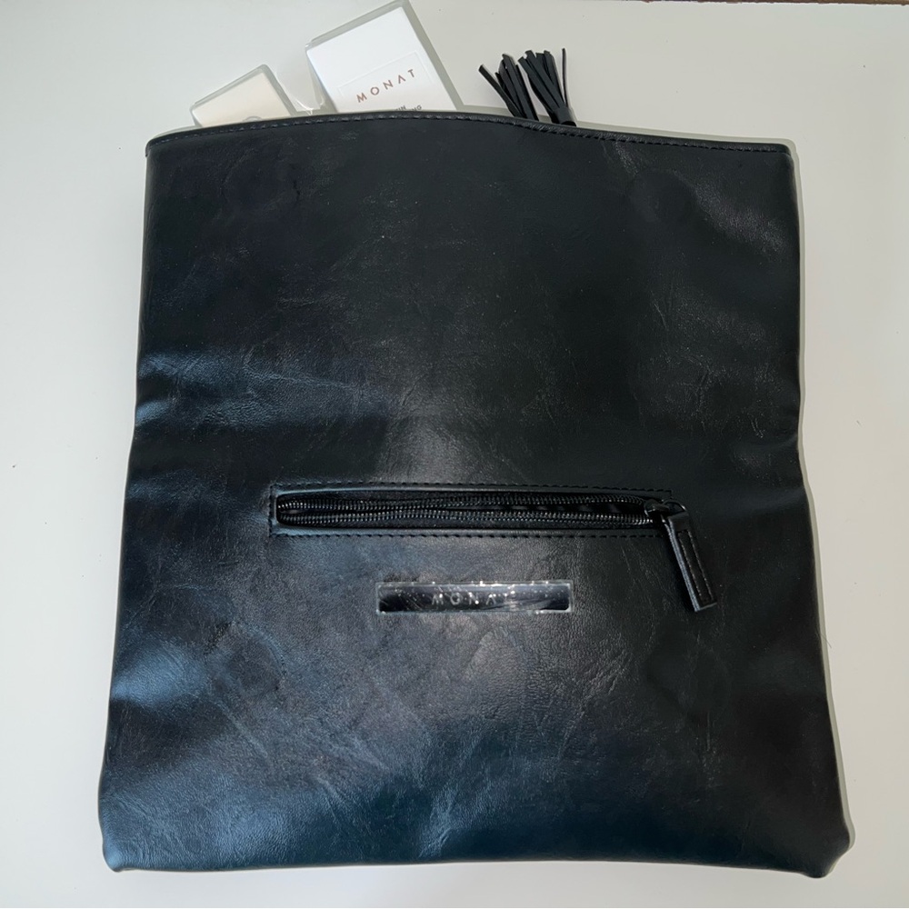 Monat Black Faux Leather Clutch Bag w/ Tassel – Magnetic Closure – Rare Promo
